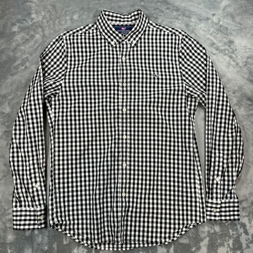Vineyard Vines Slim Fit Whale Shirt Black White Gingham Button Down Mens S